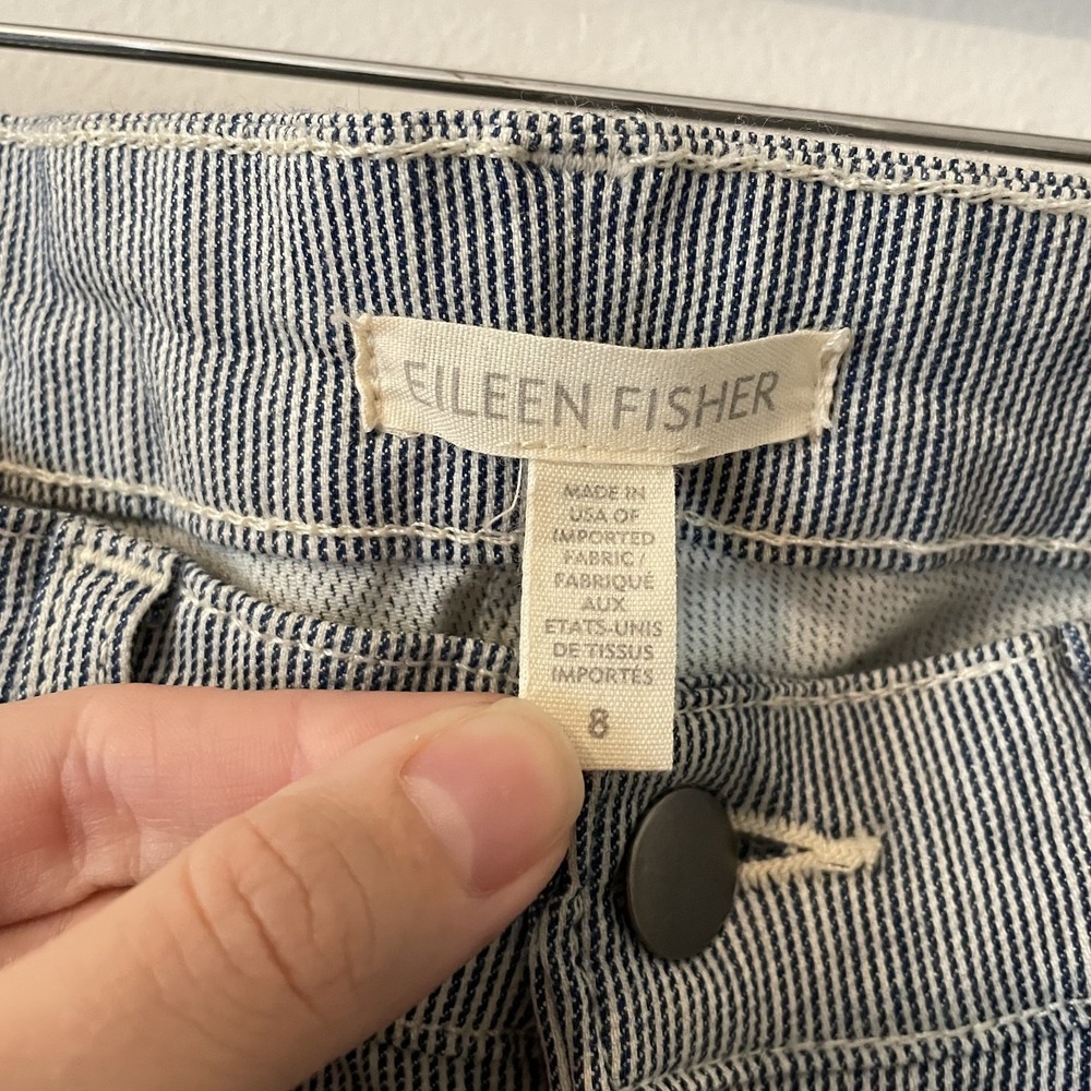 Eileen Fisher Railroad Striped Skinny Jeans Blue White Size 8 Minimalist Stretch - Picture 4 of 9